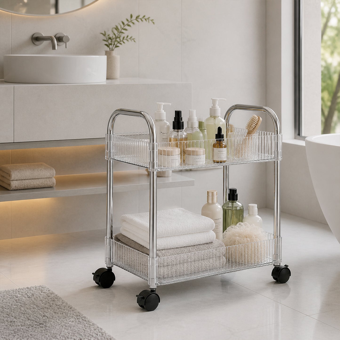 2 Layer Storage Trolley with Wheels – Compact & Movable Organizer