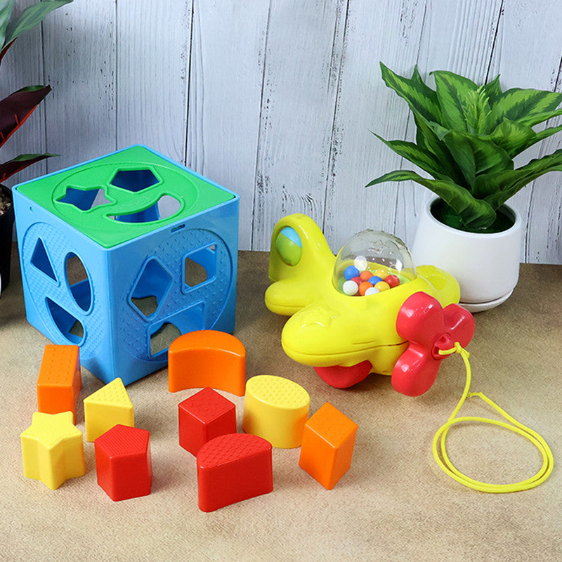 Funskool Giggles 2-in-1 Toddler Gift Set – Shape Sorter Cube & Pull-Along Plane Toy for Early Learning