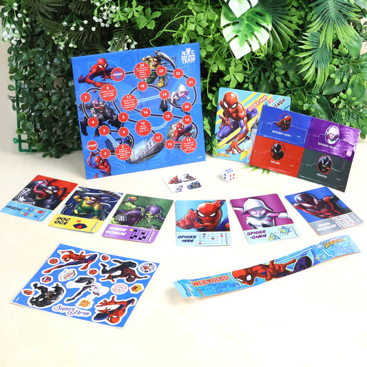 Marvel Spider-Man Multipurpose Gift Bag with Board Game, Puzzle Cards, and Stickers Kids Surprise Activity Set
