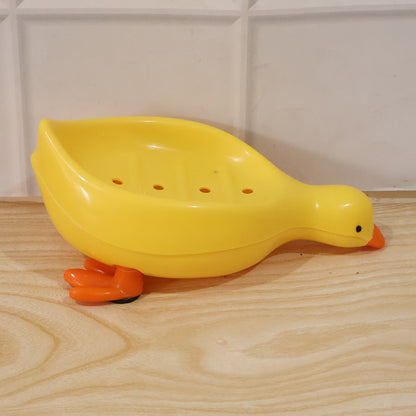 Cute Duck Shape Plastic Soap Holder Box for Kids Bathroom