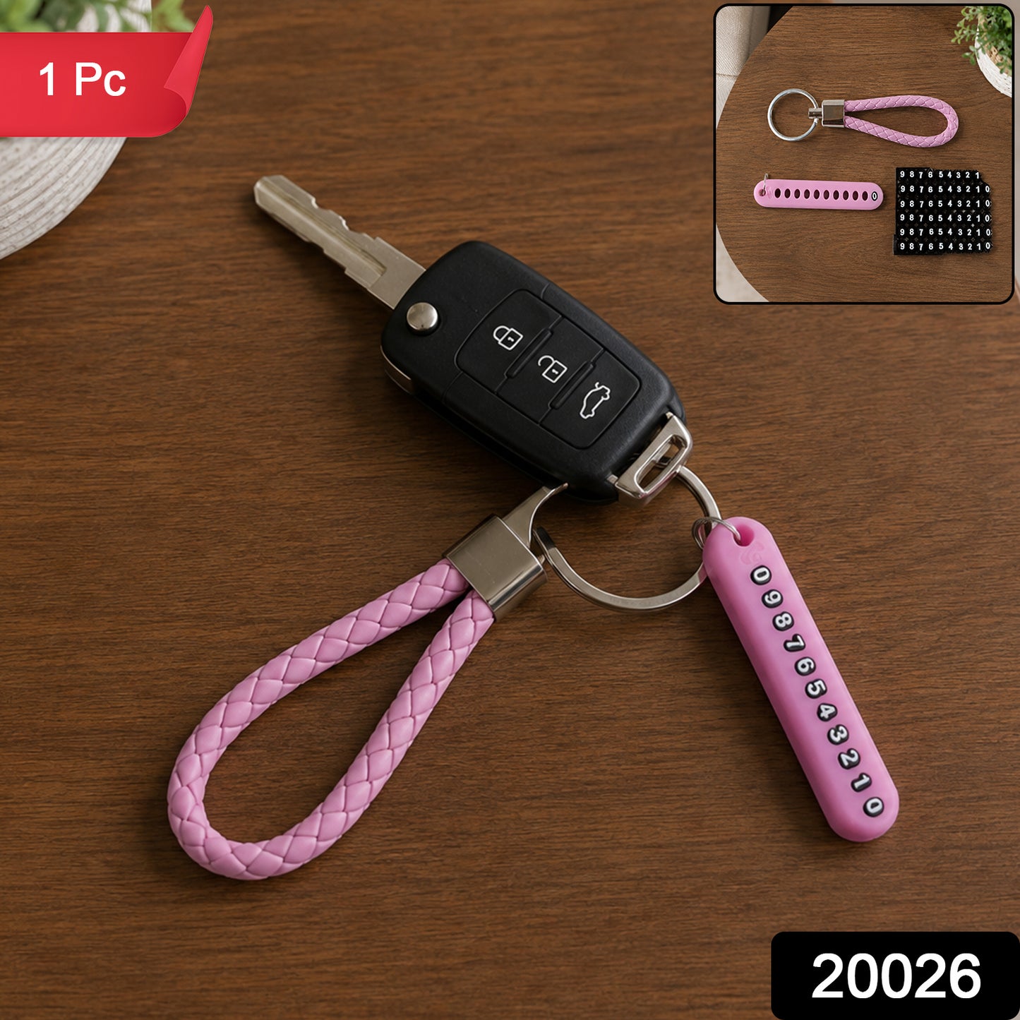 20026 anti lost keychain with number plate SKU