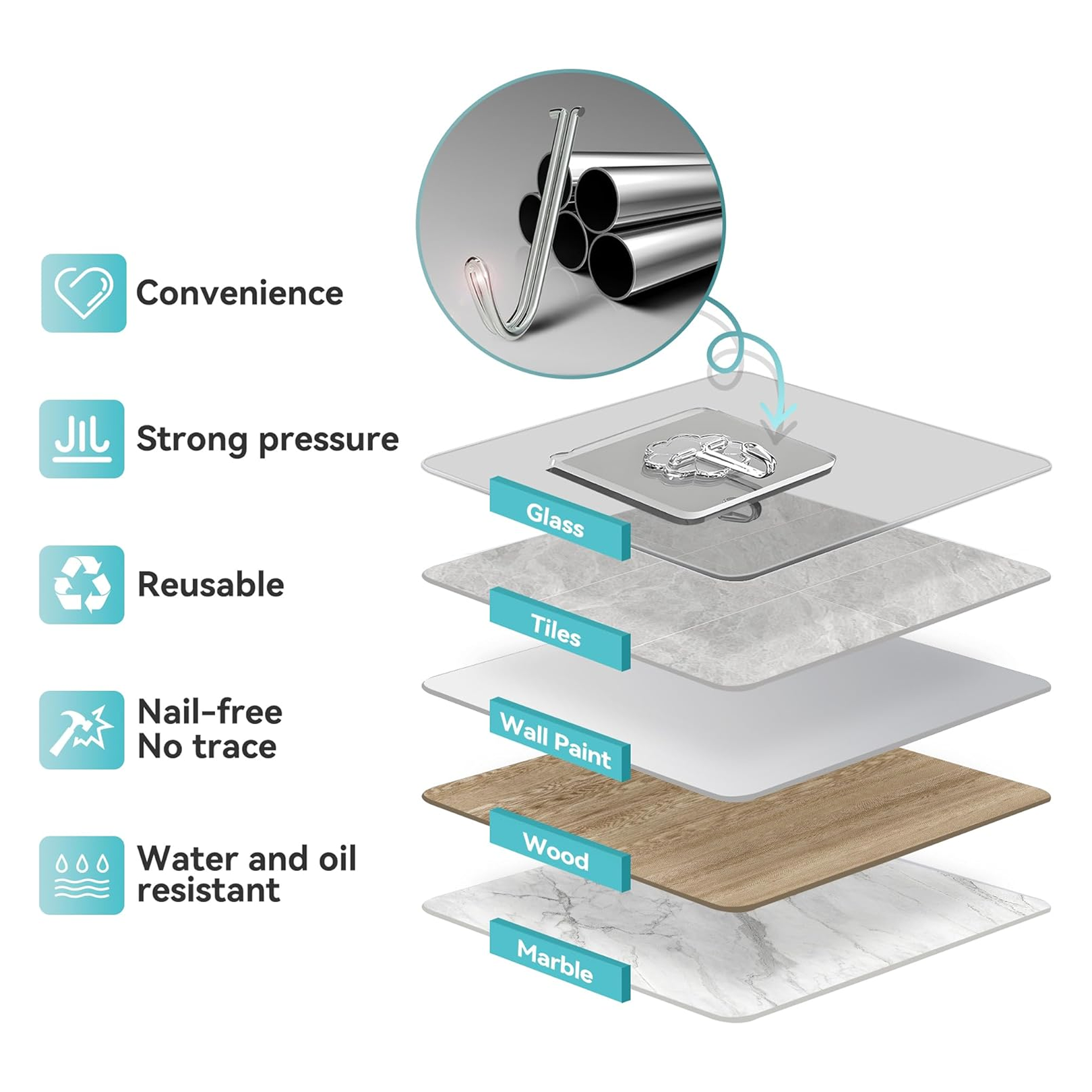 1689 બહુહેતુક મજબૂત નાના સ્ટેનલેસ સ્ટીલ એડહેસિવ વોલ હુક્સ