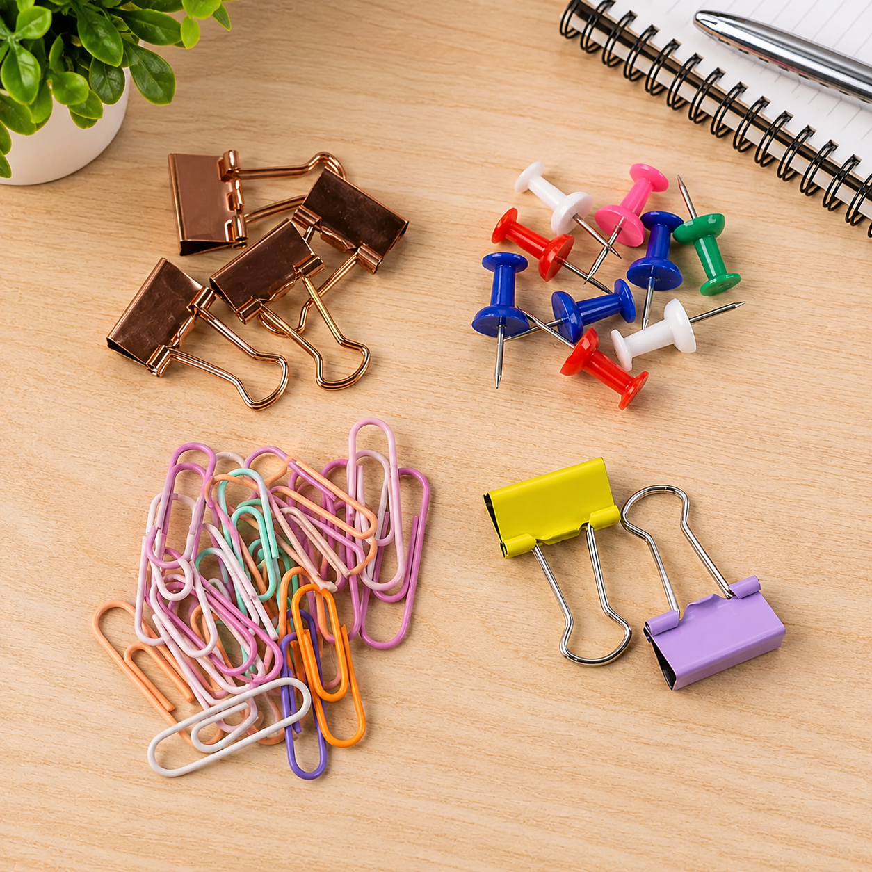 Office Clips & Pins Set – Colorful Durable Paper & Binder Clips
