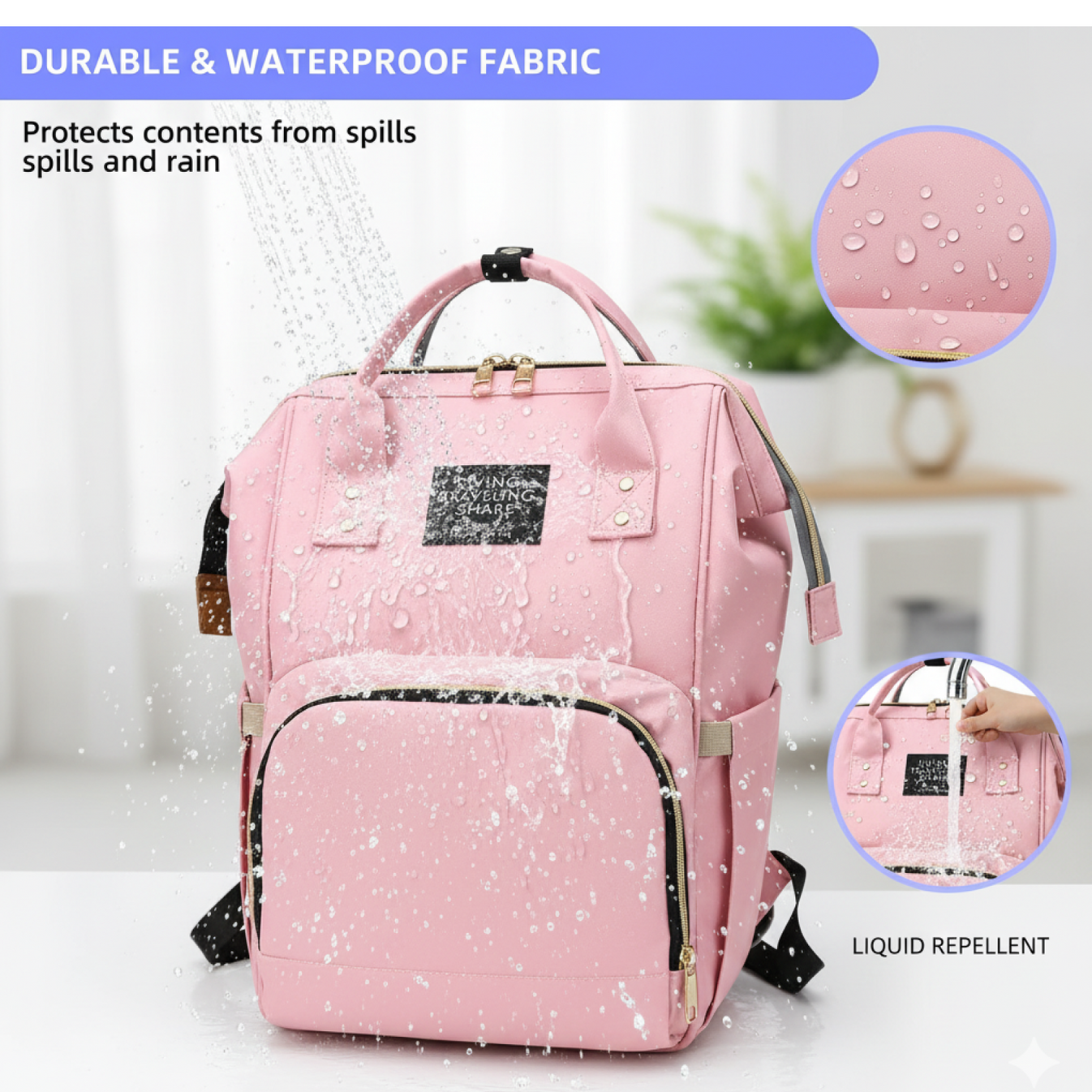 Multifunction Diaper Bag Backpack for Baby Care & Travel, Large Capacity Baby Changing Bag with Multiple Compartments, Lightweight & Durable Mother Baby Organizer Bag, 1 Pc, Assorted Blue/Pink/Peach - Daiper Bag - Image 5