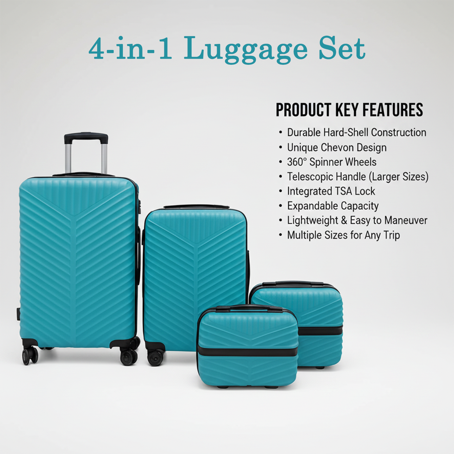 Premium 4-in-1 hard shell ABS trolley luggage set in sleek dark color