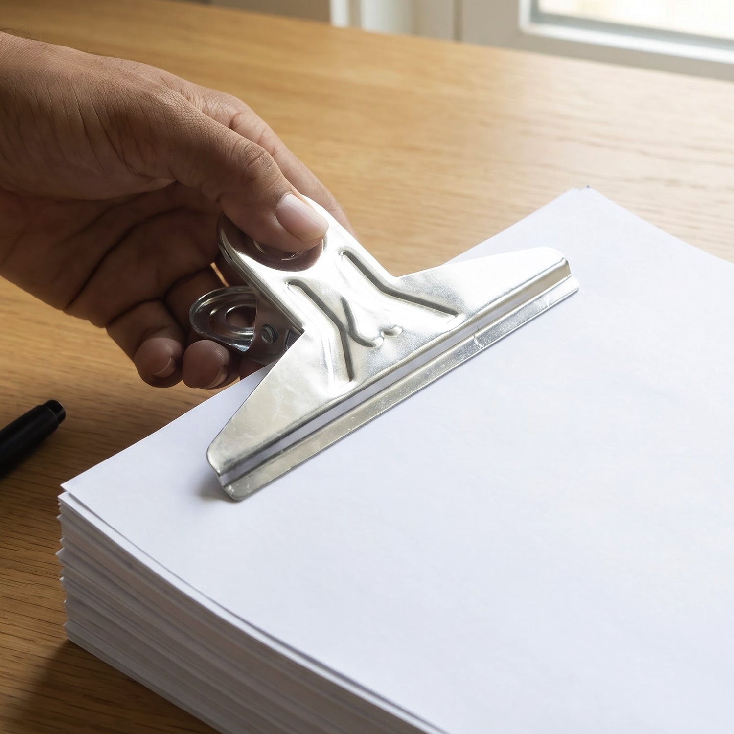 Metal paper binder clip view 3