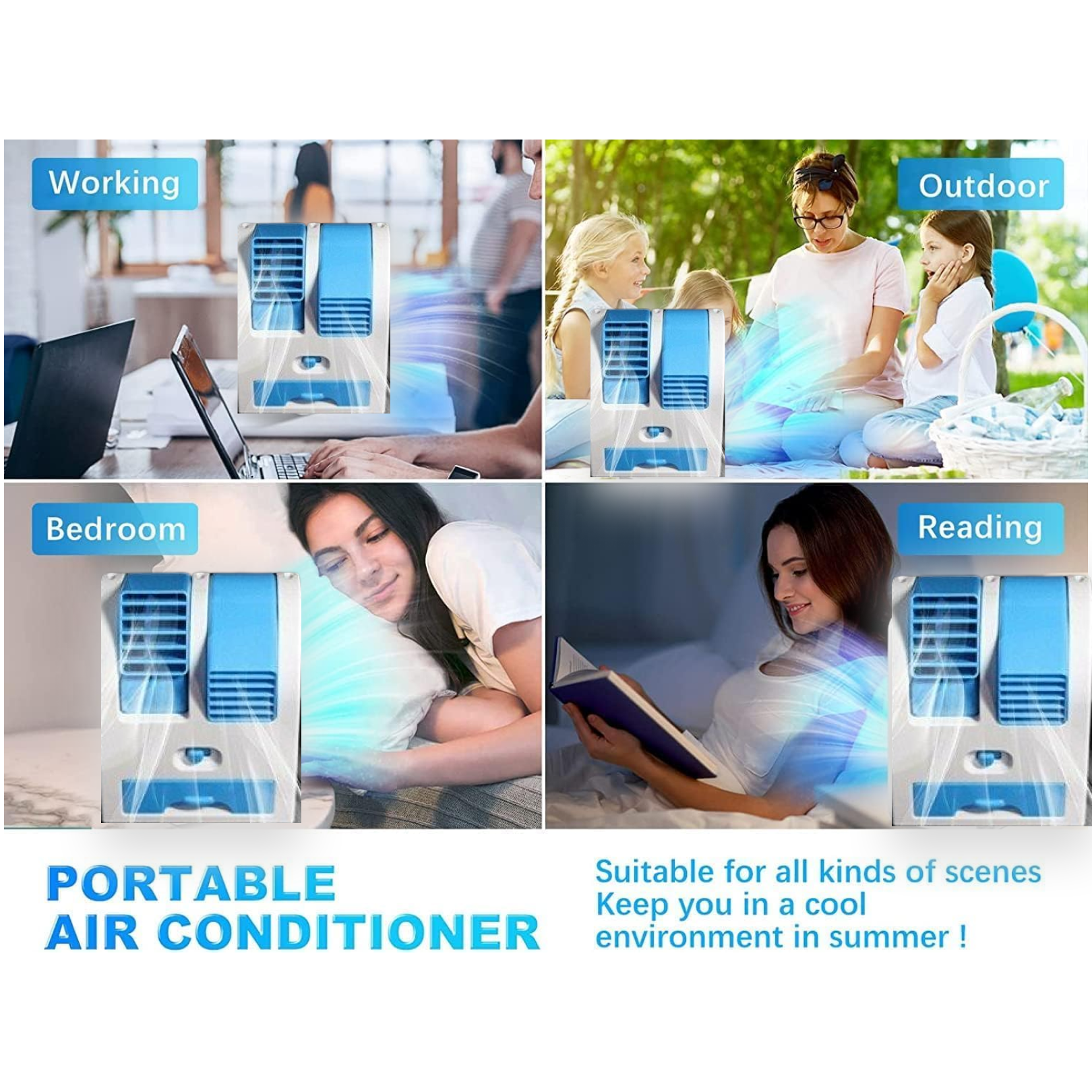 Dual Bladeless Mini Air Conditioner with USB Cooling & Fragrance Fan