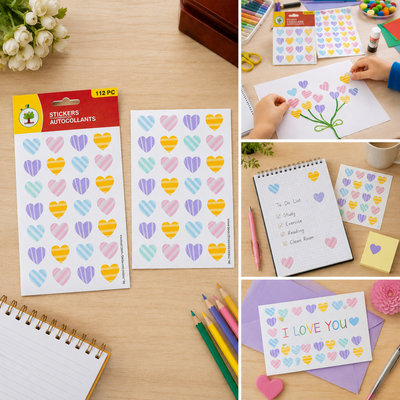 Heart Shape Stickers Set – 112 Colorful Decorative Pieces