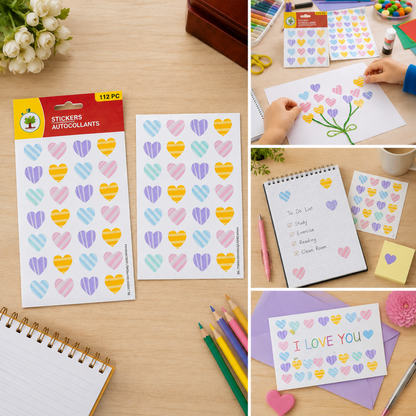 Heart Shape Stickers Set – 112 Colorful Decorative Pieces