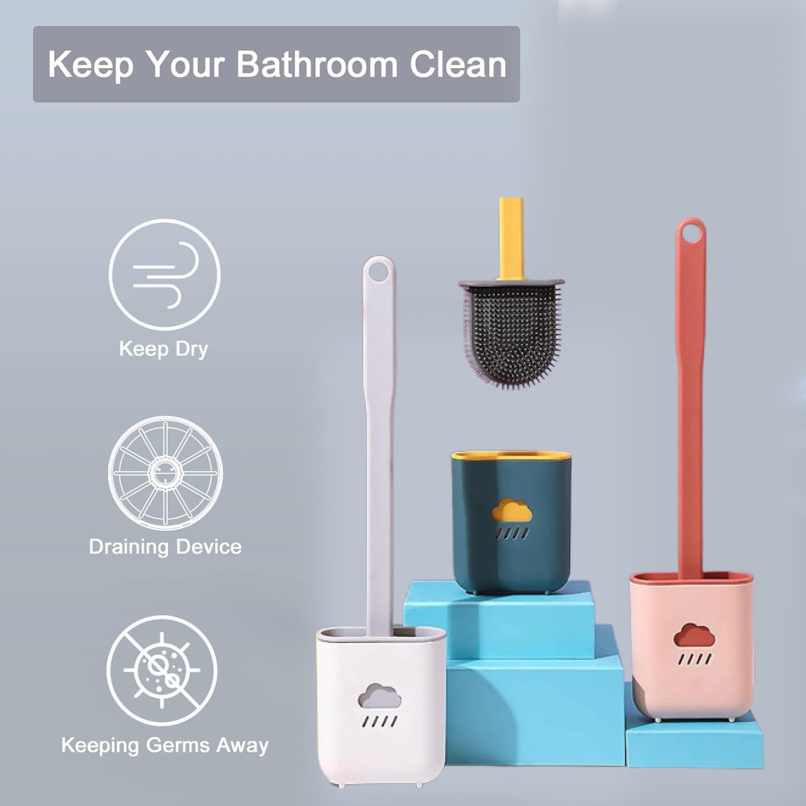 सिलिकॉन टॉयलेट ब्रश / लचीला नरम ब्रिस्टल ब्रश त्वरित सूखी धारक सफाई ब्रश के साथ शौचालय सहायक उपकरण के लिए (बॉक्स के बिना)