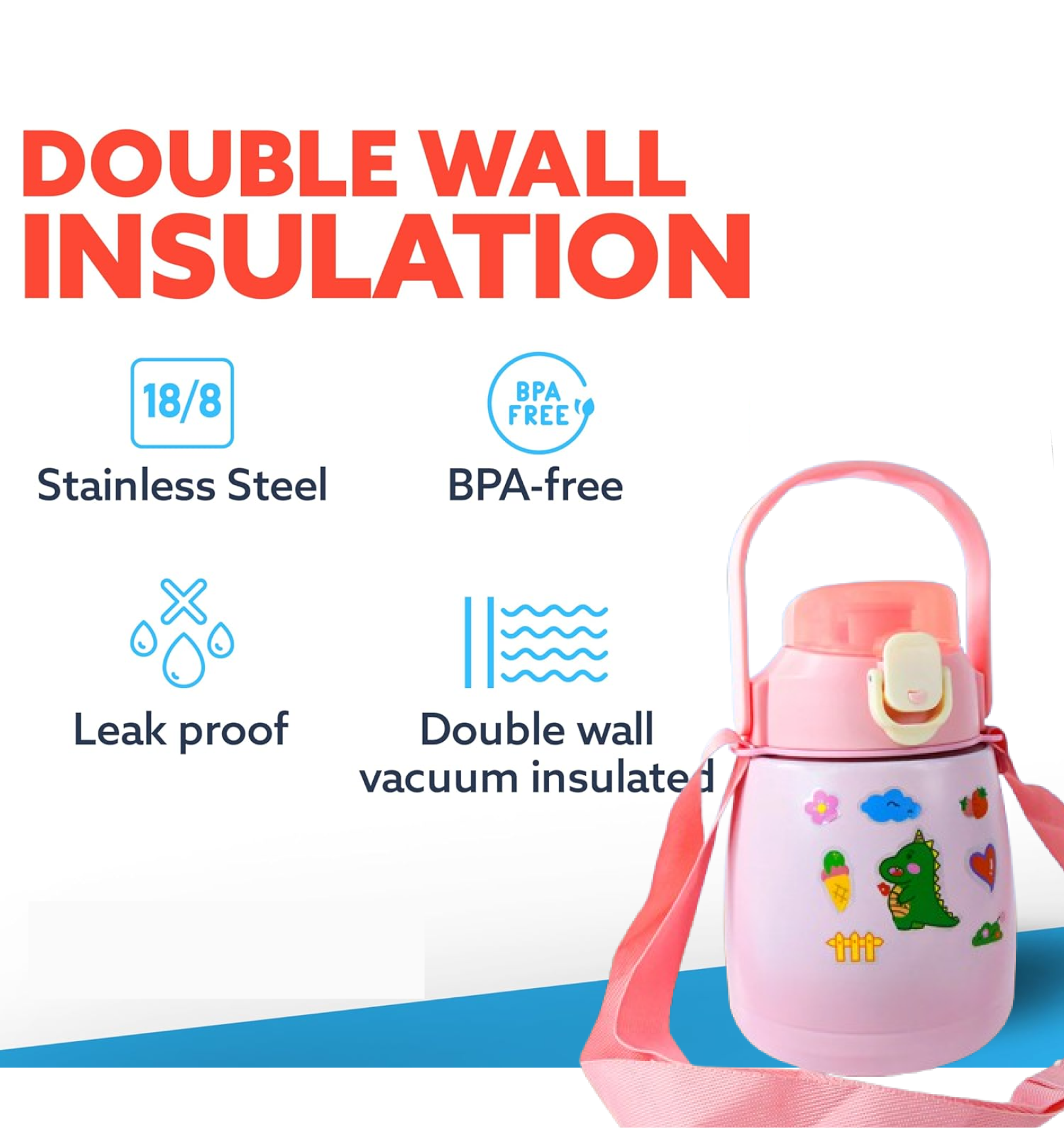 Customize Stainless Steel Vacuum Insulated Water Bottle with Handle & Sticker (700 ML)