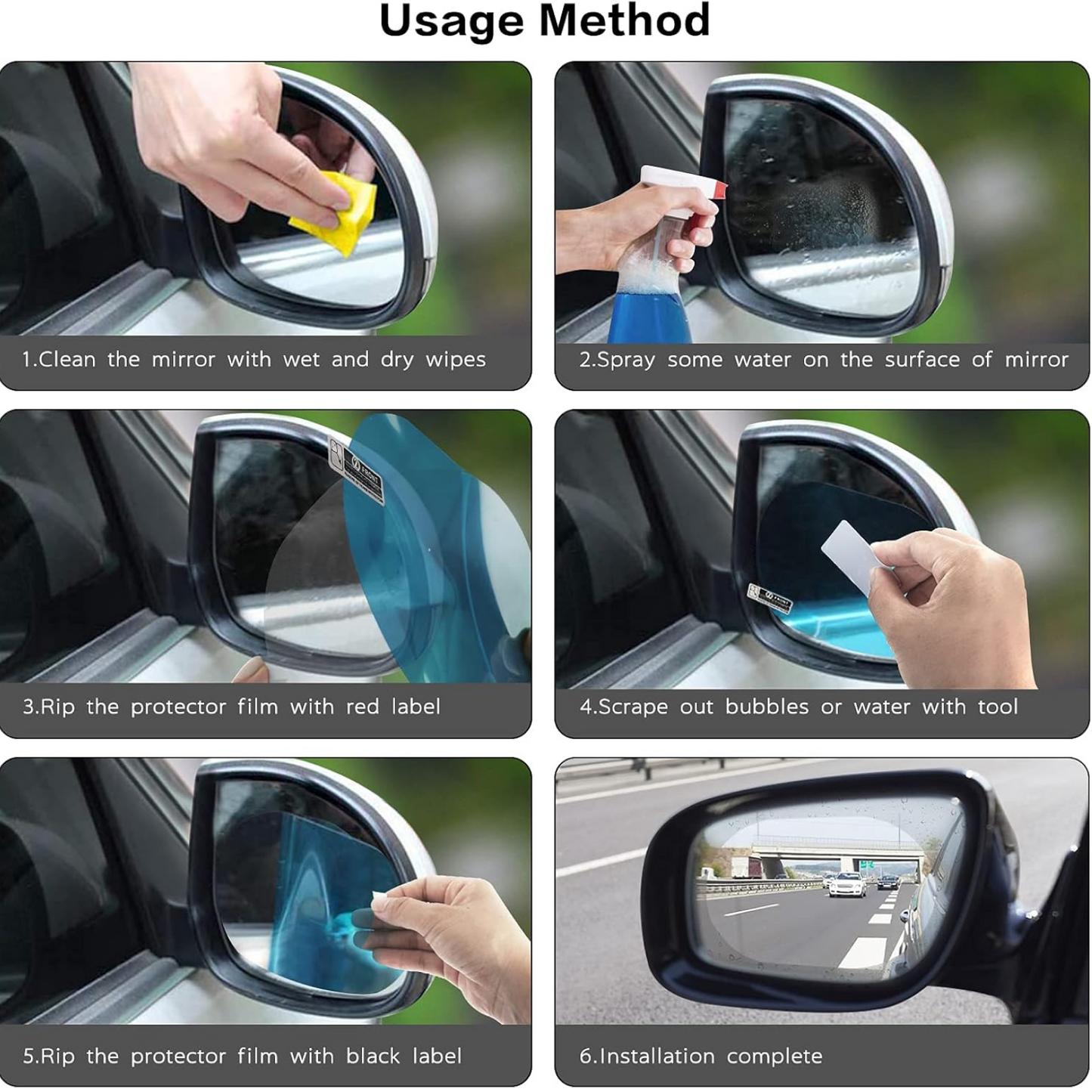 Car Mirror Anti Fog Film Rearview Side Mirror Waterproof Clear Film (1 Pc)