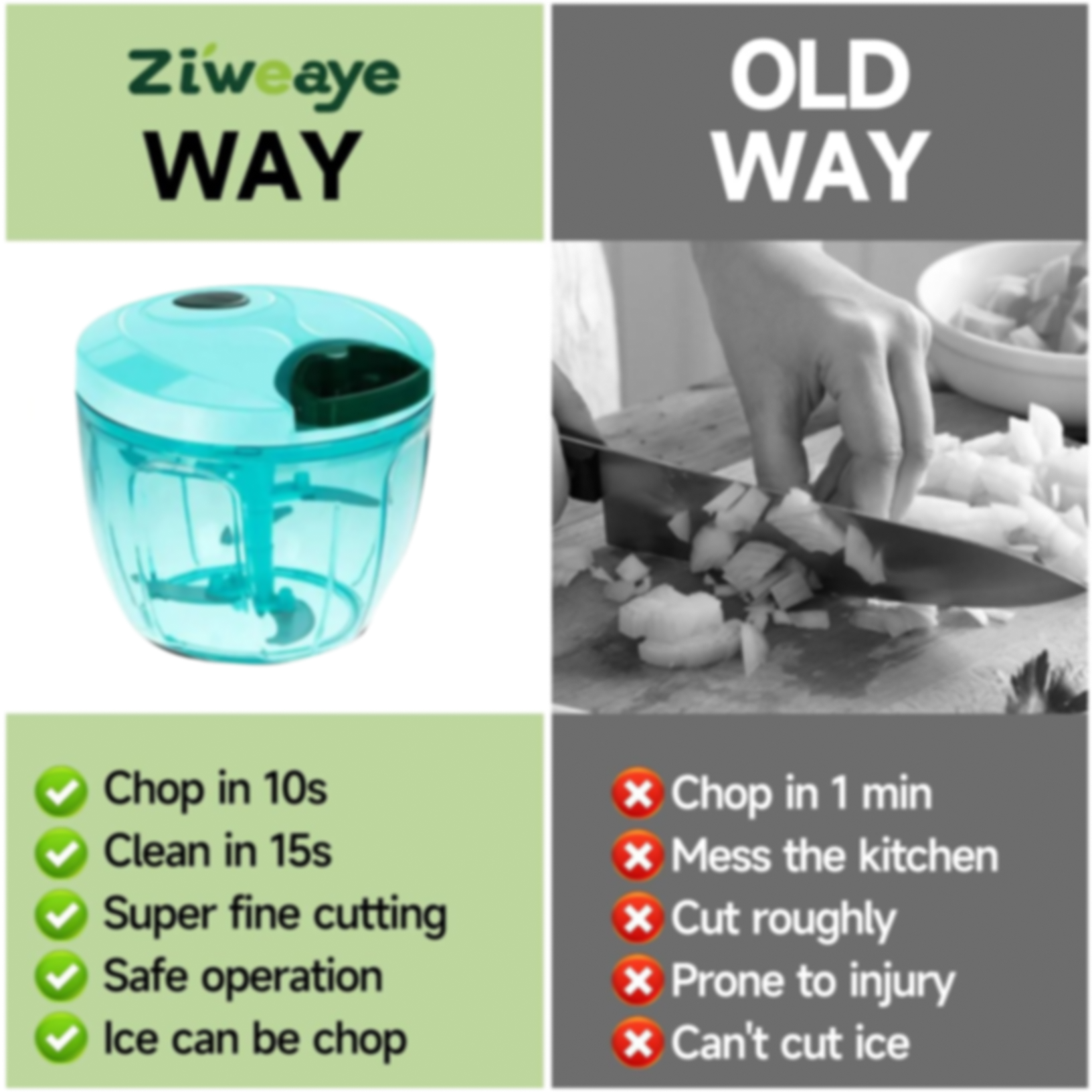 Manual Stainless Steel Vegetable Chopper – Compact, Extra Sharp with 5 Blades