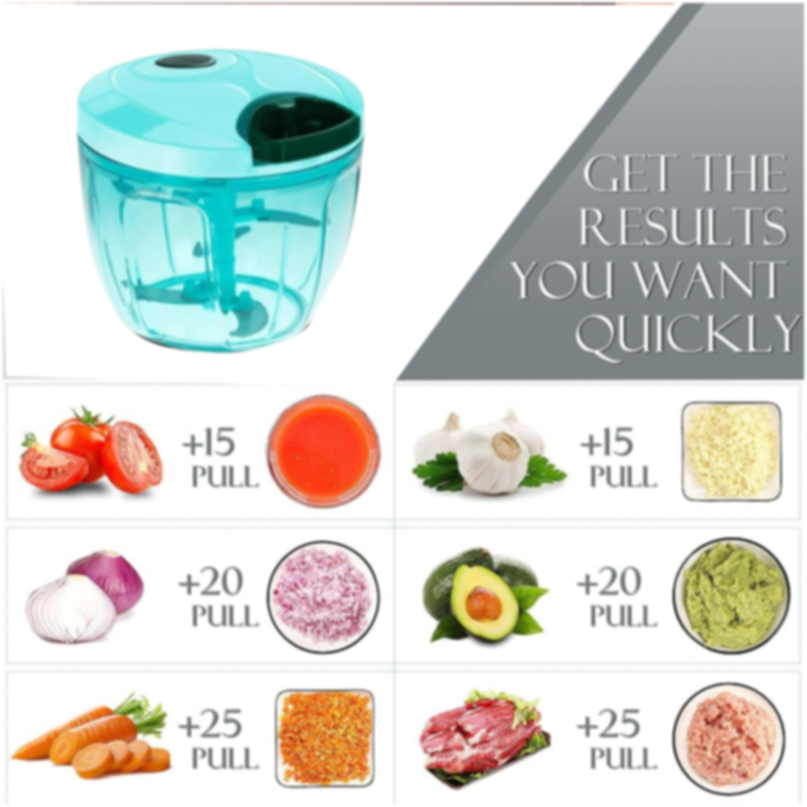 Manual Stainless Steel Vegetable Chopper – Compact, Extra Sharp with 5 Blades