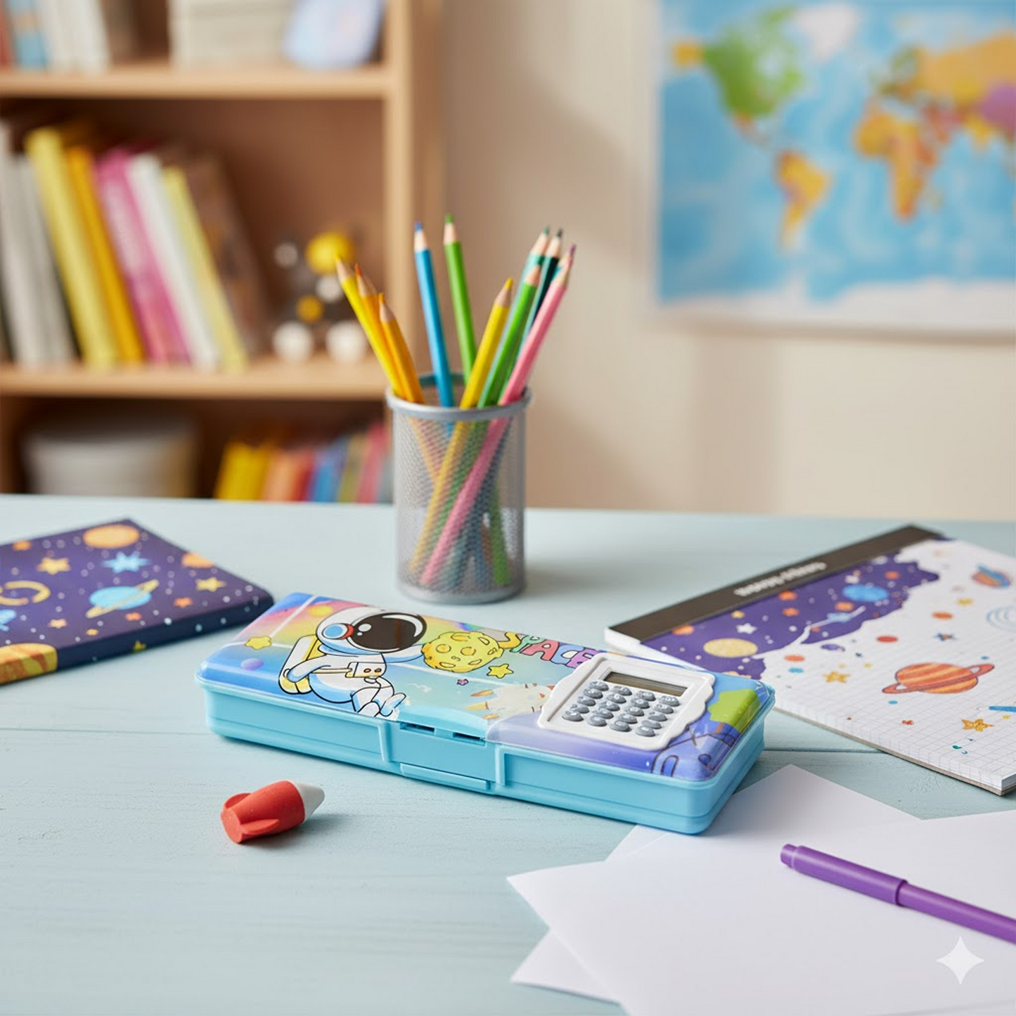 डबल साइडेड मैग्नेटिक ज्योमेट्री बॉक्स, लड़कों के लिए कैलकुलेटर के साथ पेंसिल बॉक्स लड़कियों और लड़कों के लिए आर्ट प्लास्टिक पेंसिल बॉक्स