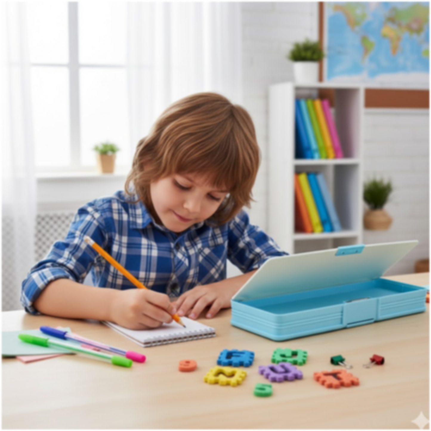 डबल साइडेड मैग्नेटिक ज्योमेट्री बॉक्स, लड़कों के लिए कैलकुलेटर के साथ पेंसिल बॉक्स लड़कियों और लड़कों के लिए आर्ट प्लास्टिक पेंसिल बॉक्स