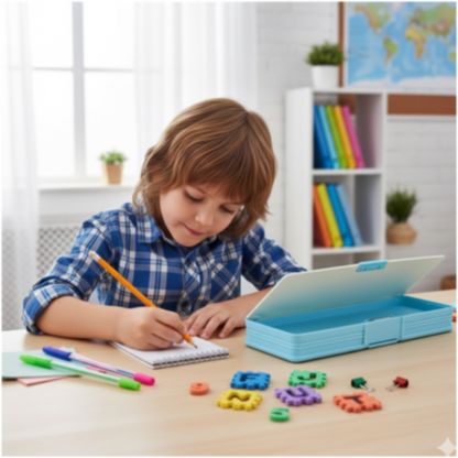 डबल साइडेड मैग्नेटिक ज्योमेट्री बॉक्स, लड़कों के लिए कैलकुलेटर के साथ पेंसिल बॉक्स लड़कियों और लड़कों के लिए आर्ट प्लास्टिक पेंसिल बॉक्स