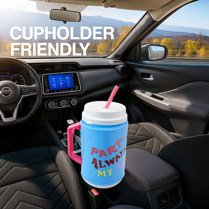 ढक्कन के साथ इंसुलेटेड मग, कैप के साथ लचीला स्ट्रॉ (709 एमएल)