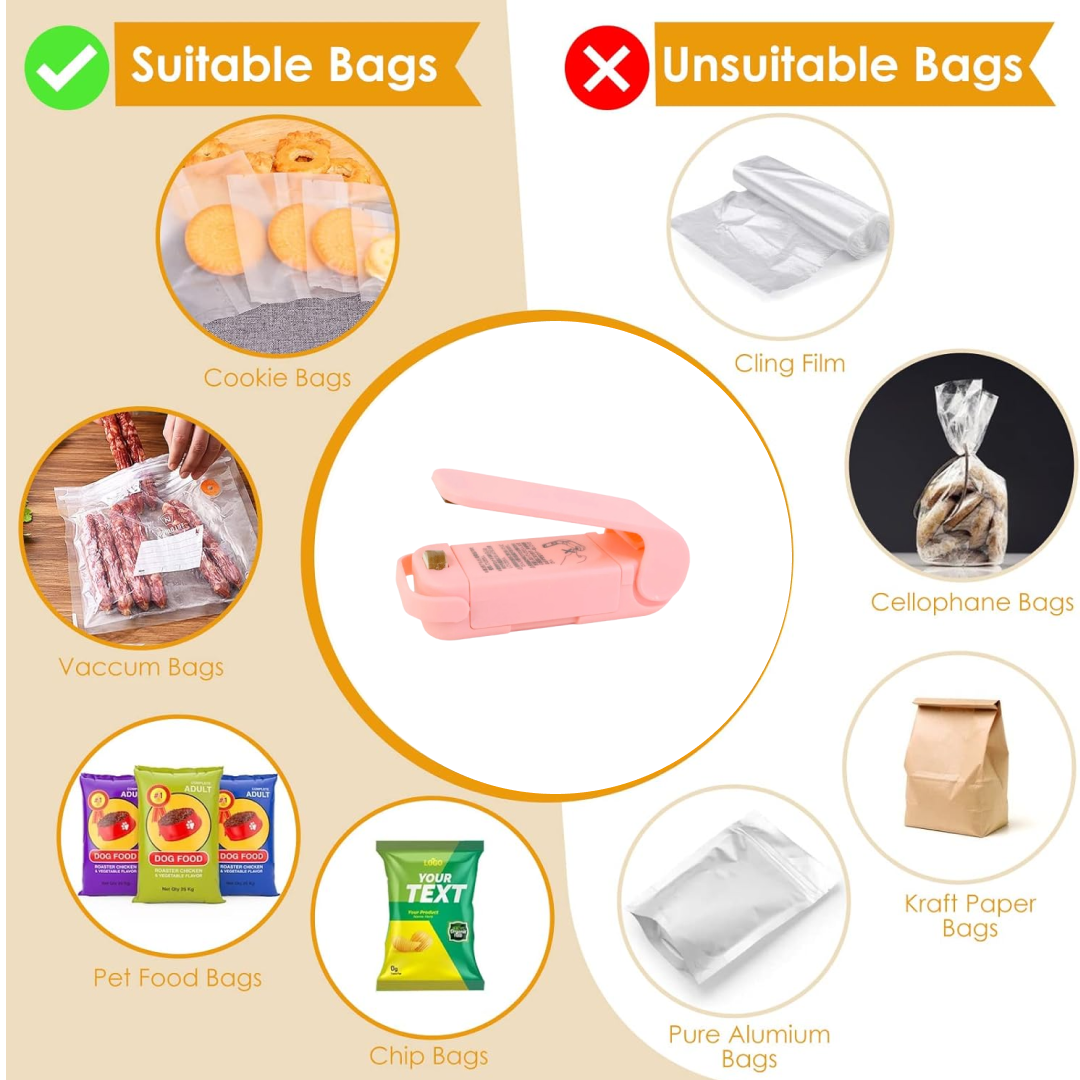 मिनी सीलिंग मशीन प्लास्टिक बैग सीलर पोर्टेबल मिनी सुपर सील पैकिंग प्लास्टिक बैग टूल सीलिंग मशीन हाथ से पकड़ने वाली हीट (1 पीस)