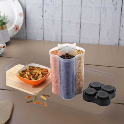 किराने के सामान, फ्रिज कंटेनर के लिए प्लास्टिक लॉक खाद्य भंडारण 4 सेक्शन कंटेनर जार।