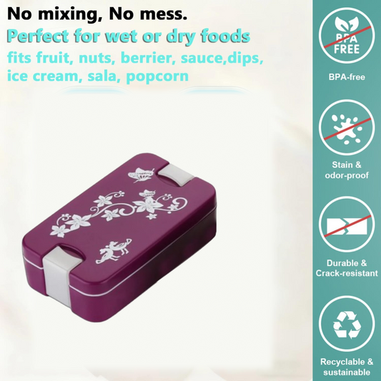 5332 હવાચુસ્ત લંચ બોક્સ 2 કમ્પાર્ટમેન્ટ લંચ બોક્સ લીક ​​પ્રૂફ ફૂડ ગ્રેડ મટીરીયલ લંચ બોક્સ આધુનિક દેખાવ અને ચમચી સાથે કોમ્પેક્ટ લંચ બોક્સ