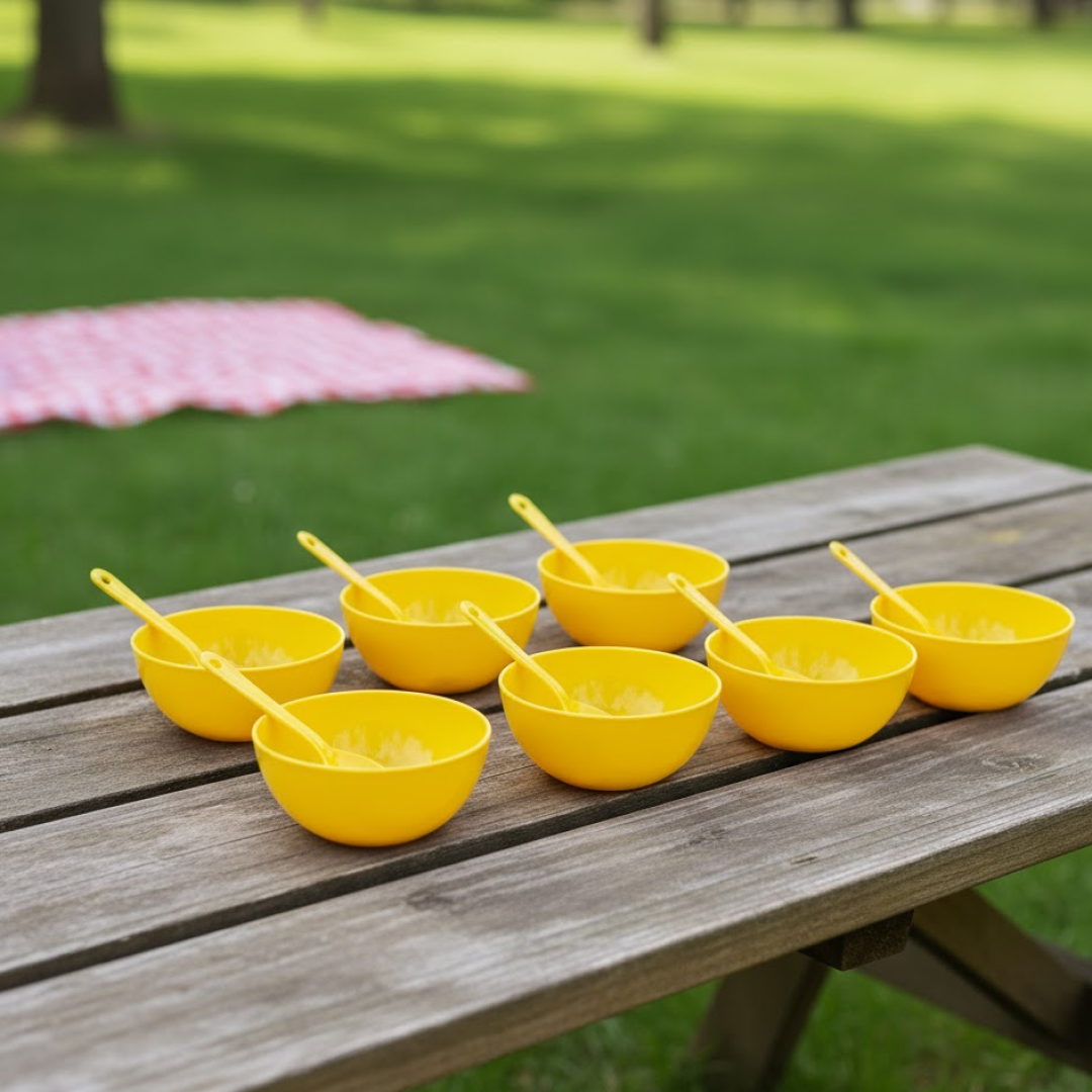 Plastic Soup Bowl & Spoon Set for Kitchen (6-Pcs)