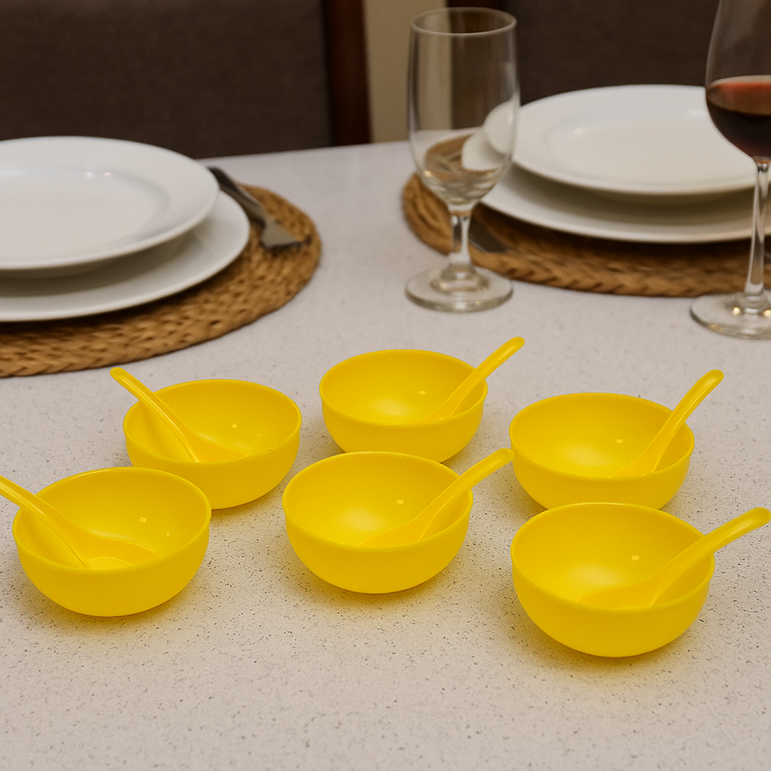 Plastic Soup Bowl & Spoon Set for Kitchen (6-Pcs)