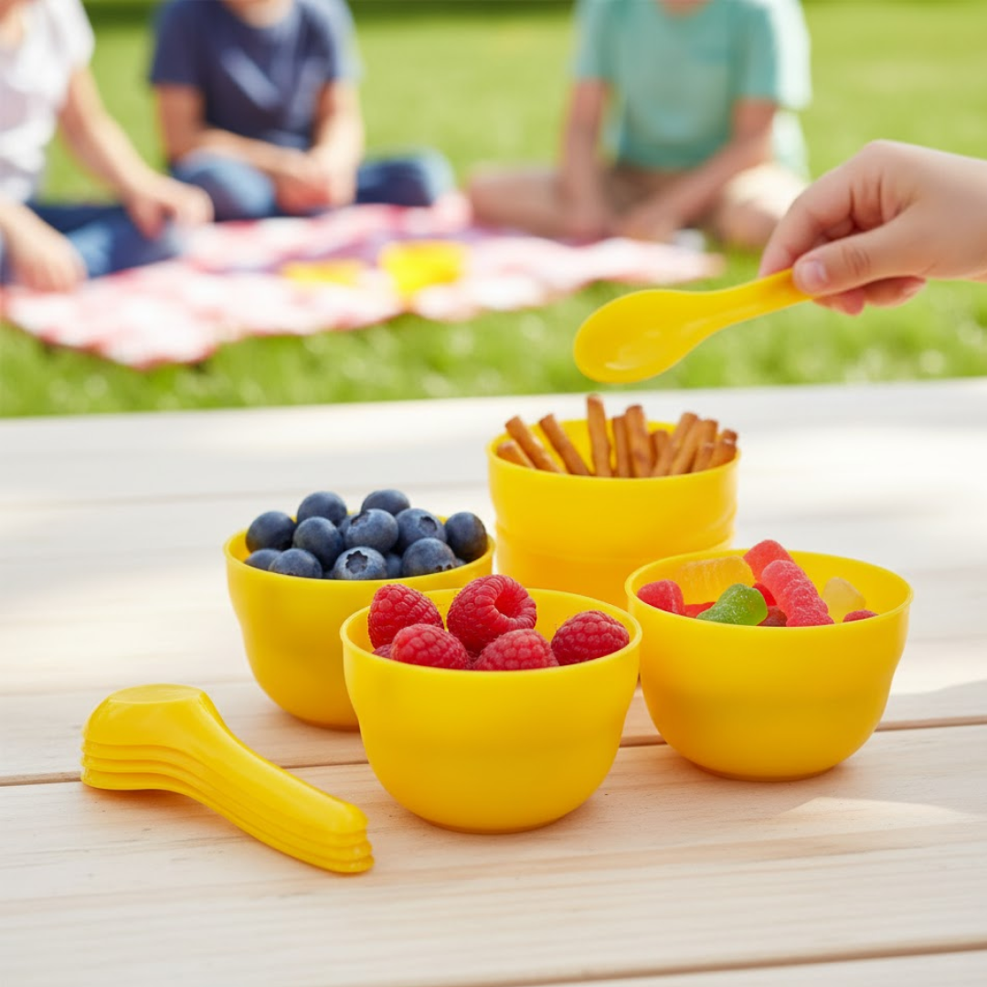 Plastic Soup Bowl & Spoon Set for Kitchen (6-Pcs)