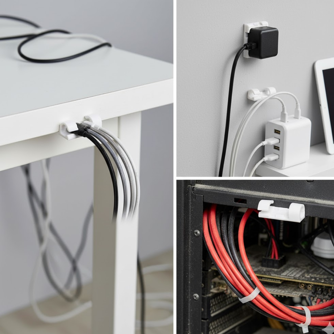 स्वयं चिपकने वाला केबल क्लिप वायर प्रबंधन धारक चिपचिपा माउंट-गोल प्लास्टिक केबल कॉर्ड