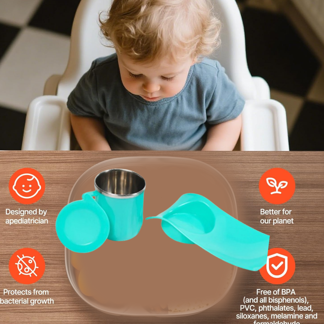 2851 નાસ્તાની ટ્રે અને ઈનસાઈડ સ્ટીલ કપ 350ml બ્રેક ટાઈમ ટ્રે બાળકો અને ઘર વપરાશ માટે