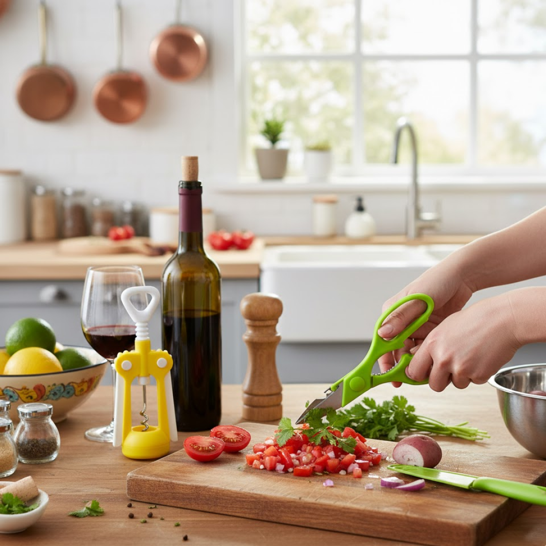 Multifunction Kitchen Tool Set – Stainless Steel & Plastic Knife and Scissors