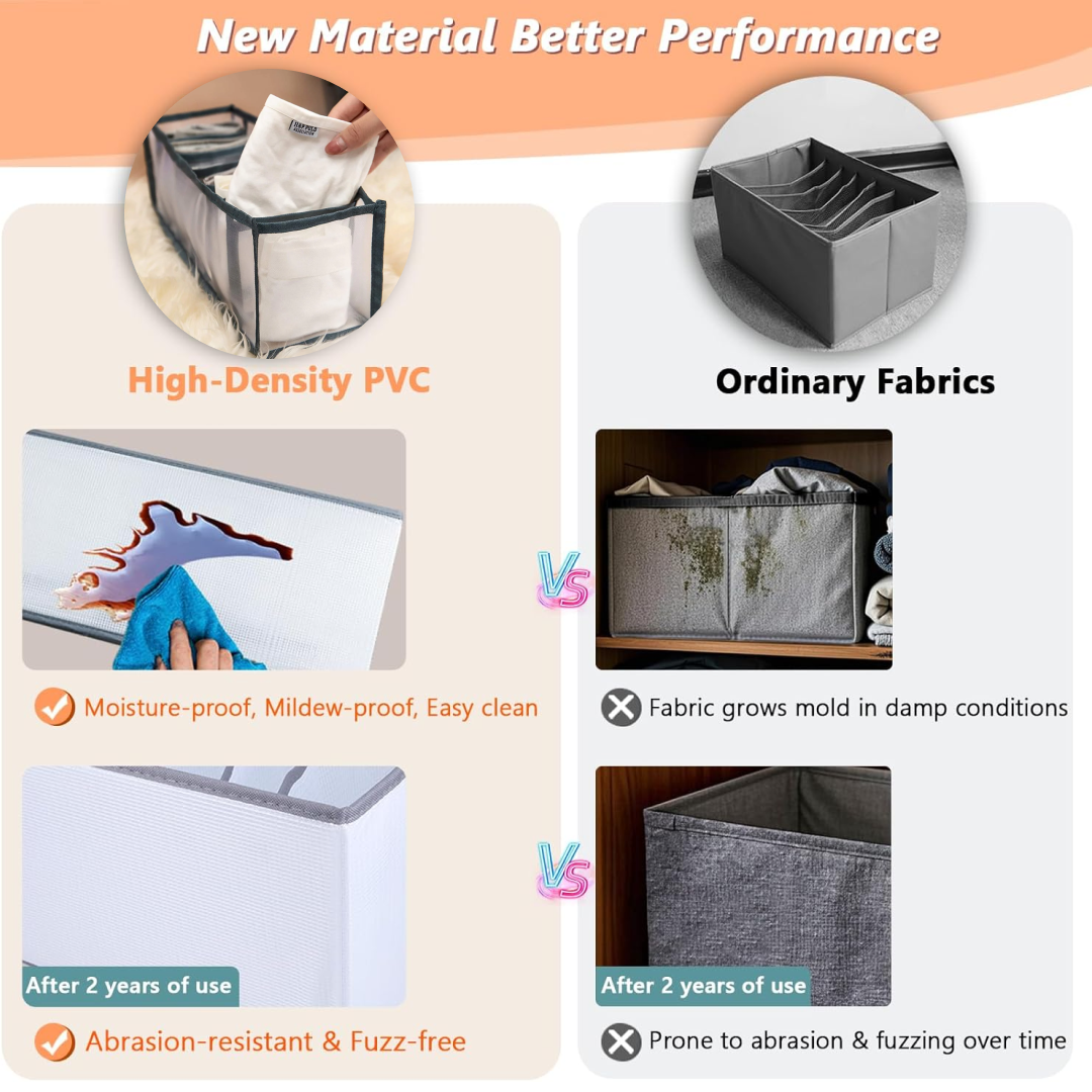 कपड़े आयोजक +7 ग्रिड, दराज अलमारी कपड़े आयोजक, जींस कोठरी कैबिनेट आयोजक, पोर्टेबल फोल्डेबल भंडारण कंटेनर