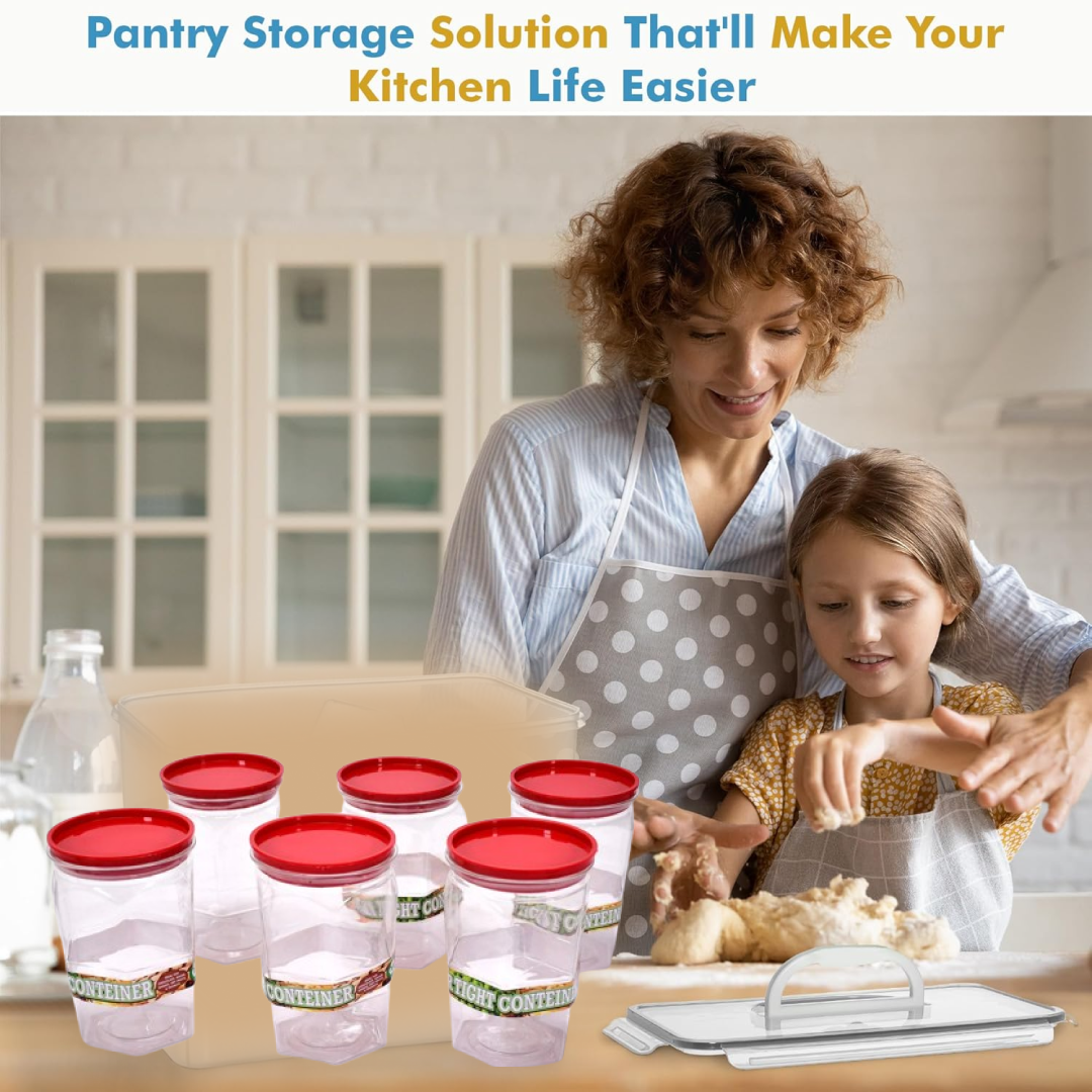 ચોખા માટે 2299 એર ટાઈટ કિચન સ્ટોરેજ કન્ટેનર | દાળ | આટા, BPA-મુક્ત, લોટ | અનાજ | નાસ્તો | સ્ટેકેબલ | મોડ્યુલર, રાઉન્ડ. (આશરે - 1100 મિલી, 6 પીસીનો સેટ)