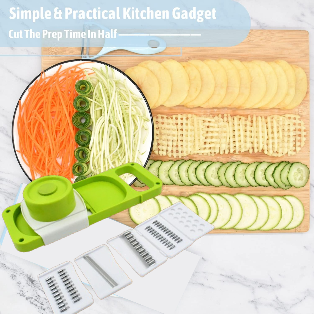 Slicer for Kitchen 5 in 1 Foldable Vegetable Slicer Blade Potato Cutter, Veggie Slicer, Onion Slicer, Julienne Grater with Protective Guards, Stainless Steel Blade