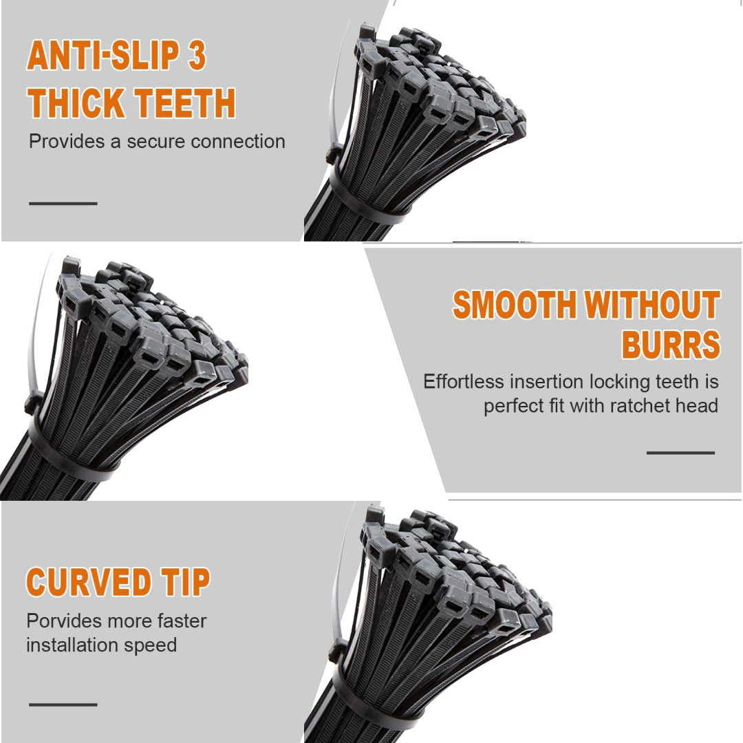 4 इंच नायलॉन सेल्फ लॉकिंग केबल टाई, हैवी ड्यूटी मजबूत ज़िप वायर टाई। 100 पीस का पैक - काला