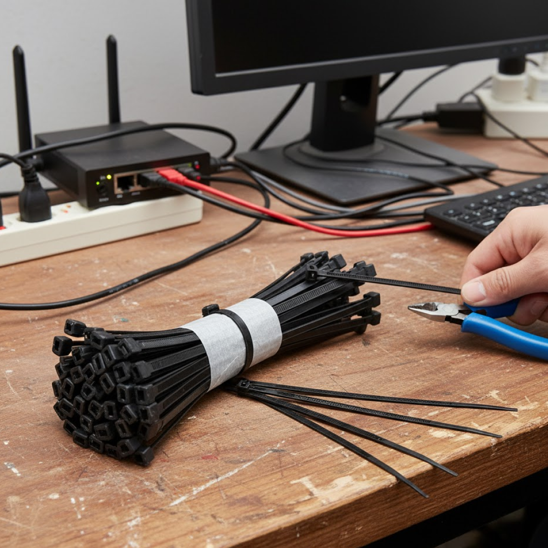 4 इंच नायलॉन सेल्फ लॉकिंग केबल टाई, हैवी ड्यूटी मजबूत ज़िप वायर टाई। 100 पीस का पैक - काला