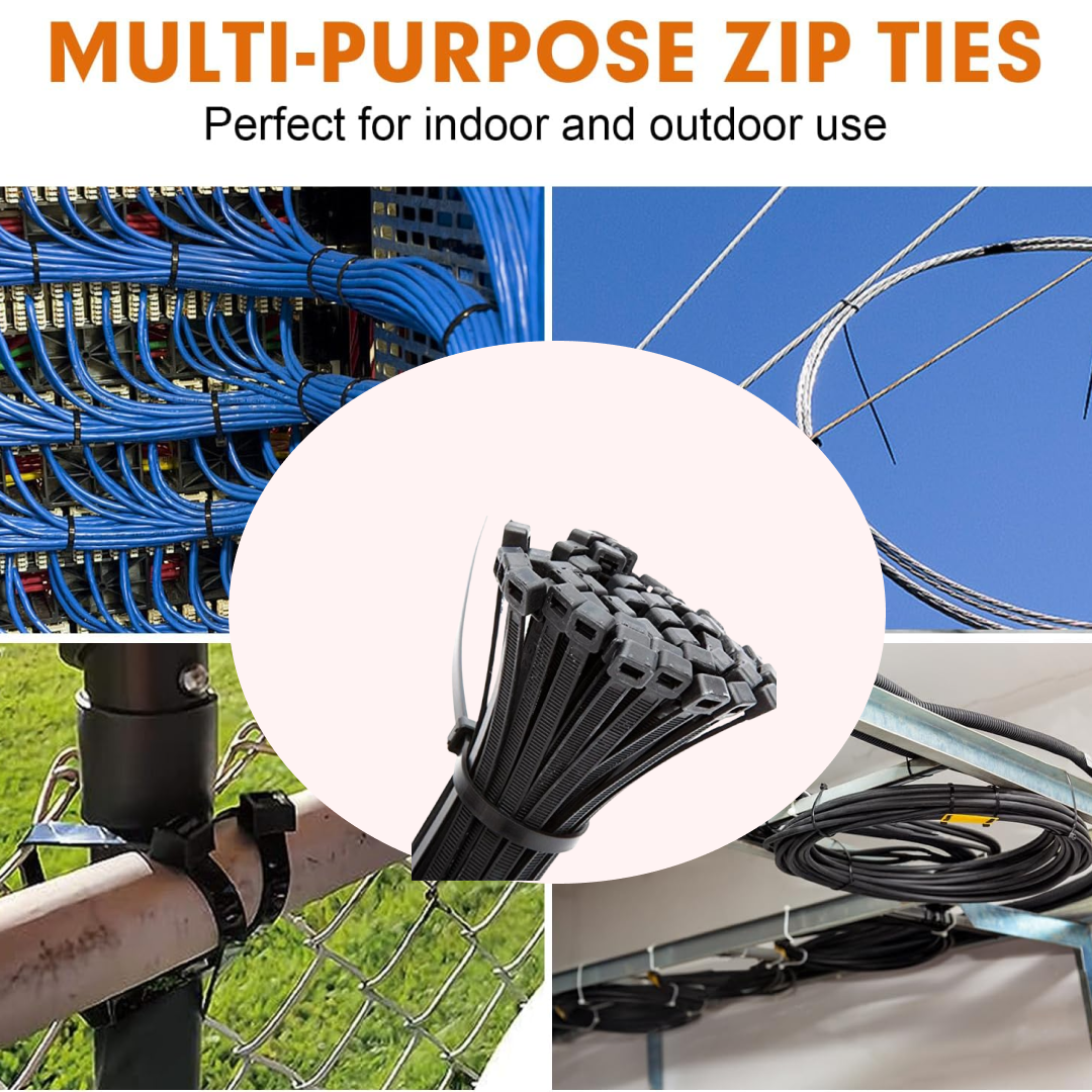 4 इंच नायलॉन सेल्फ लॉकिंग केबल टाई, हैवी ड्यूटी मजबूत ज़िप वायर टाई। 100 पीस का पैक - काला