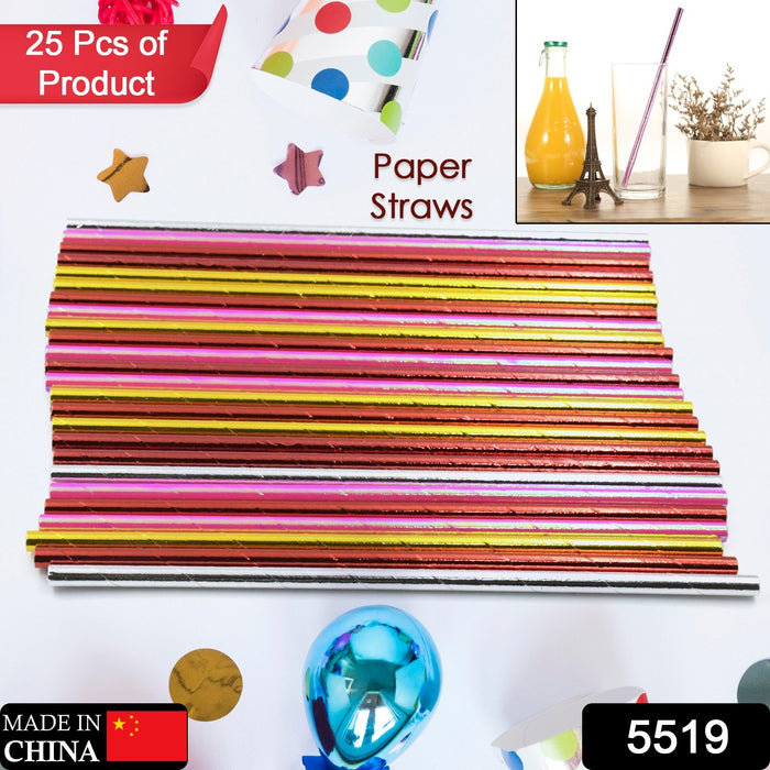 5519 Home Paper Straws Durable & Eco-Friendly Colorful - Drinking Straws & Party Decoration Supplies, Adorable Solid Color Food Grade Paper Straws for Birthday, Wedding, Baby Shower Celebration (25 Pcs Set)