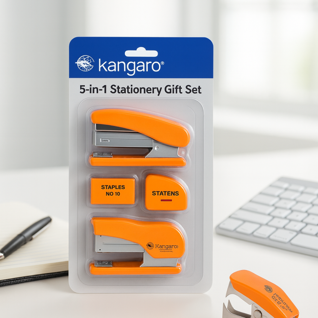 Kangaro 5-in-1 Stationery Gift Set Stapler, Staples, Staple Remover, Tape Dispenser
