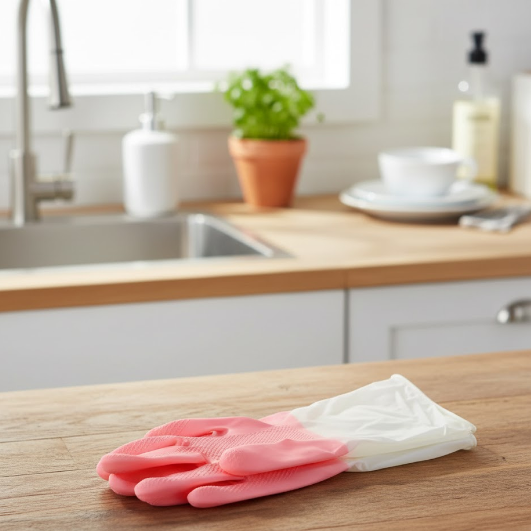 Medium Reusable Long-Cuff Household Cleaning Gloves - (1 Pair)