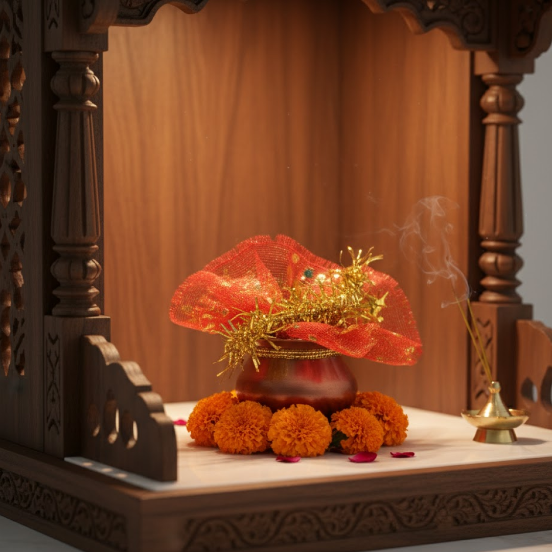 vastu Kalash Pooja Decorative Copper-Style Kalash - (1 set)