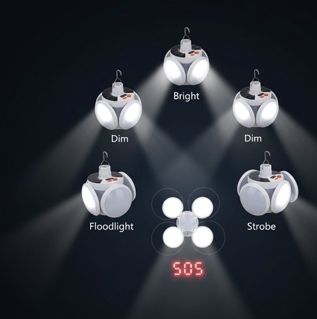 12590 સોલર મલ્ટી-ફંક્શનલ ઇમરજન્સી એલઇડી લાઇટ બલ્બ સાથે યુએસબી ચાર્જિંગ, એલઇડી કેમ્પિંગ લેમ્પ, કેમ્પિંગ લેમ્પ, યુએસબી રિચાર્જેબલ, 5 બ્રાઇટનેસ લાઇટ મોડ્સ, ફોલ્ડેબલ કેમ્પિંગ લાઇટ, SOS IP65 વોટરપ્રૂફ કેમ્પિંગ લાઇટ, બ્લેકઆઉટ ઇમરજન્સી સાધનો, કેમ્પિંગ ગેજેટ્સ
