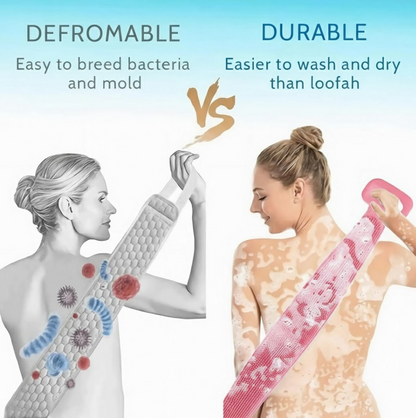 Silicone Body Back Scrubber Double Side Bathing Brush for Skin Deep Cleaning, Scrubber Belt