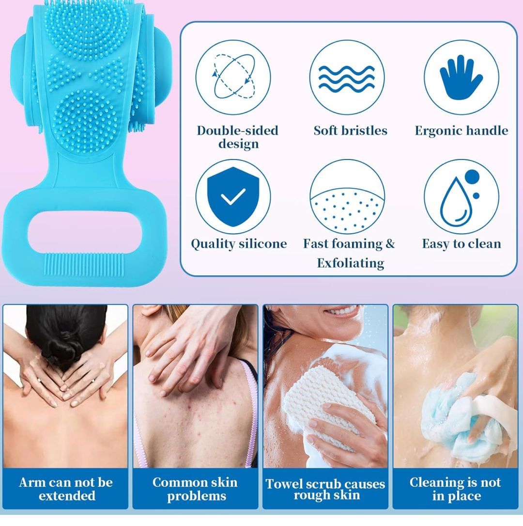Silicone Body Back Scrubber Double Side Bathing Brush for Skin Deep Cleaning, Scrubber Belt