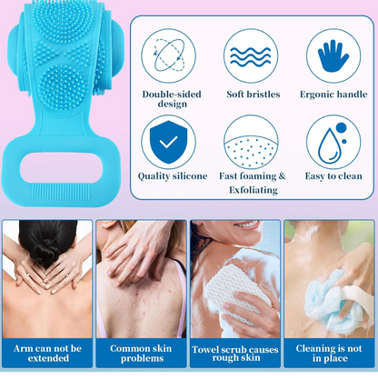 Silicone Body Back Scrubber Double Side Bathing Brush for Skin Deep Cleaning, Scrubber Belt