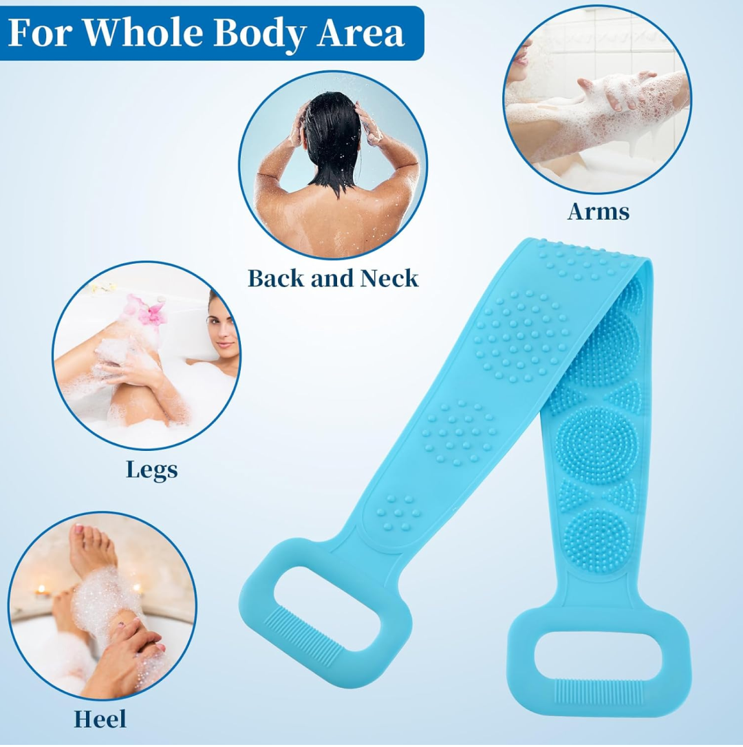 Silicone Body Back Scrubber Double Side Bathing Brush for Skin Deep Cleaning, Scrubber Belt