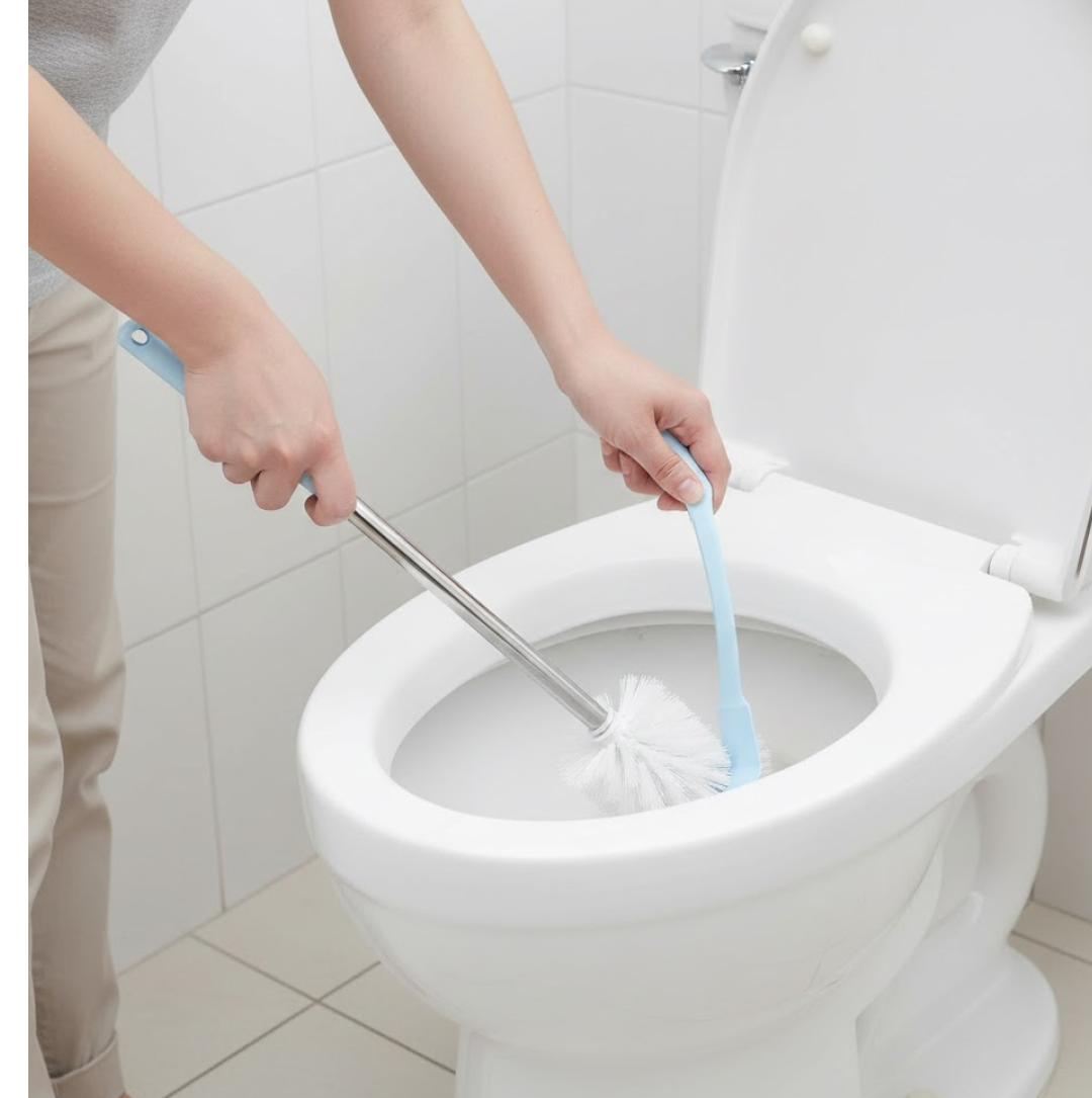 प्रीमियम टॉयलेट प्लास्टिक ब्रश होल्डर स्टैंड के साथ पश्चिमी और भारतीय टॉयलेट बाथरूम की सफाई