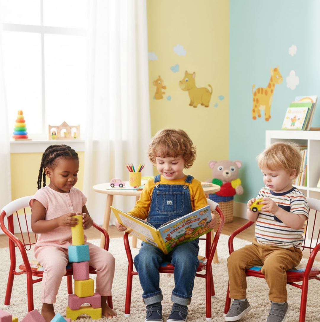 Multicolor Cartoon Design Baby Chair with Metal Backrest Soft Cushion for Kids 4 Pcs