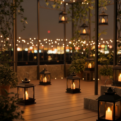 ઘરની સજાવટ માટે કૃત્રિમ ગામઠી બેટરી-સંચાલિત ફ્લેમલેસ કેન્ડલ લાઇટ સાથે 6555 ક્લાસિક સ્ટાઇલ ફાનસ - ઇન્ડોર અને આઉટડોર ઉપયોગ માટે સારું (24નું પેક)