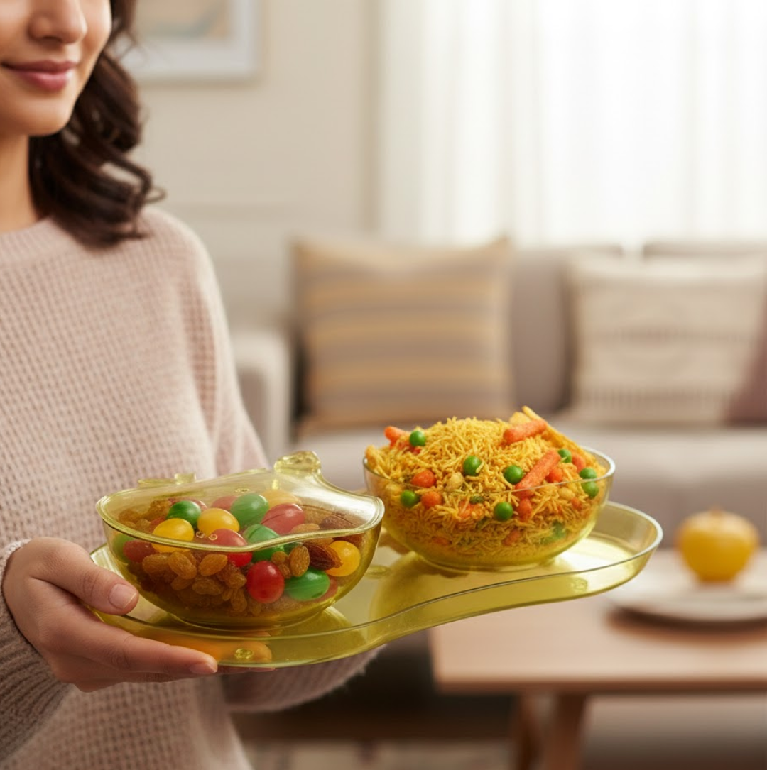 2752 એપલ શેપ ટ્રે બાઉલ નાસ્તા અને વિવિધ ખાદ્ય સામગ્રી પીરસવા માટે વપરાય છે.